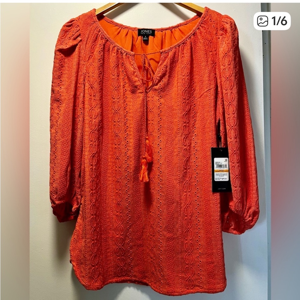 Jones New York Women's Orange 3/4 Sleeve Blouse Size S Sku#B2
